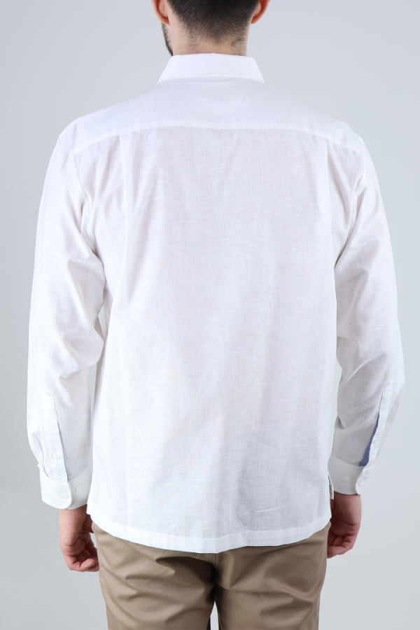 Camisa Hombre Tipo Guayabera Formal Manga Larga Con Contraste Detalle Alforzas